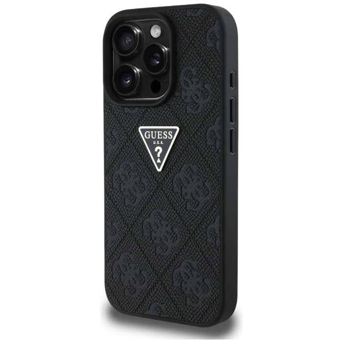 Guess Hot Stamp 4G Pattern Triangle Metal Logo Case for iPhone 16 Pro Max - Black