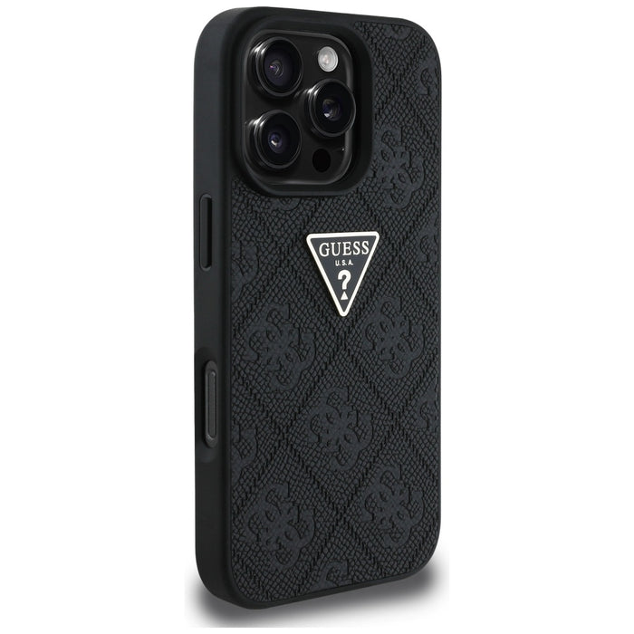 Guess Hot Stamp 4G Pattern Triangle Metal Logo Case for iPhone 16 Pro Max - Black
