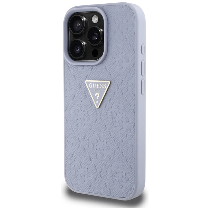 Guess Hot Stamp 4G Pattern Triangle Metal Logo Case for iPhone 16 Pro Max - Purple