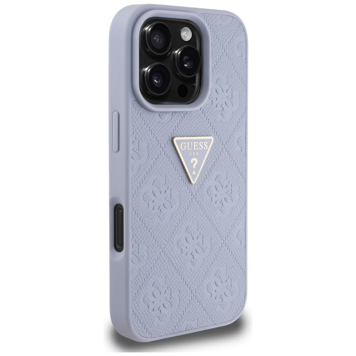 Guess Hot Stamp 4G Pattern Triangle Metal Logo Case for iPhone 16 Pro Max - Purple