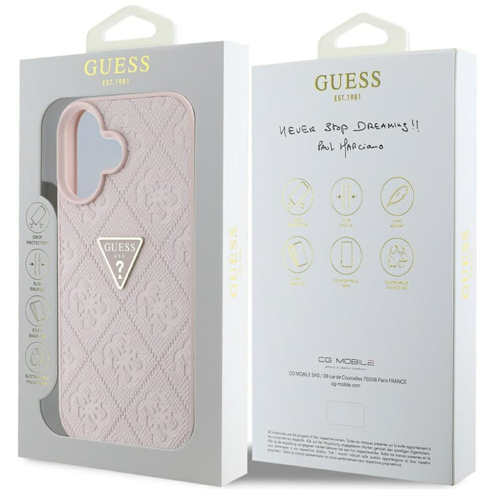 Guess Hot Stamp 4G Pattern Triangle Metal Logo iPhone 16 Case - Pink