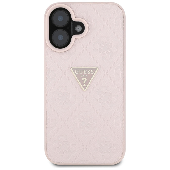 Guess Hot Stamp 4G Pattern Triangle Metal Logo iPhone 16 Case - Pink