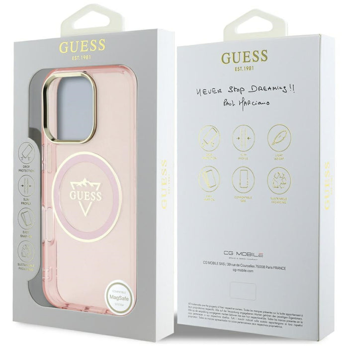 Guess IML Metal Mountain Logo MagSafe iPhone 16 Pro Max Case - Pink