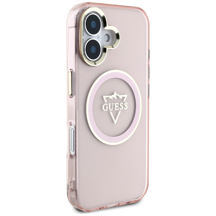 Guess IML Metal Mountain Logo MagSafe iPhone 16 Case - Pink