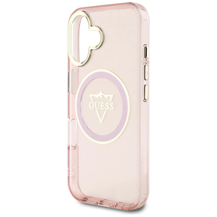Guess IML Metal Mountain Logo MagSafe iPhone 16 Case - Pink