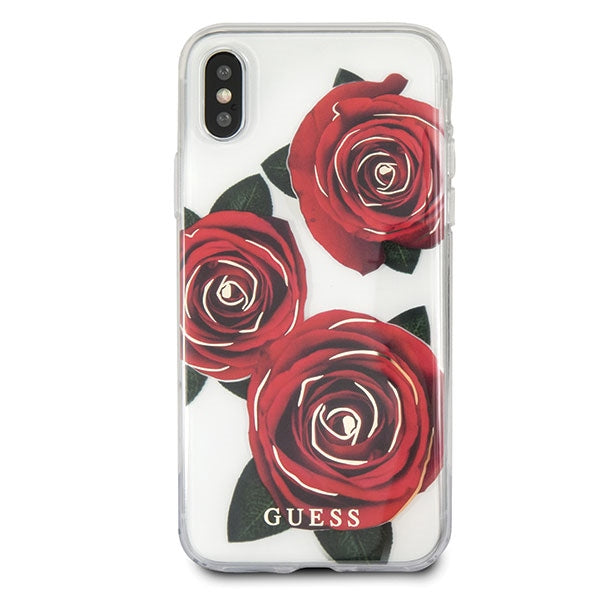 Guess Flower Desire Red Rose iPhone X Case - Transparent