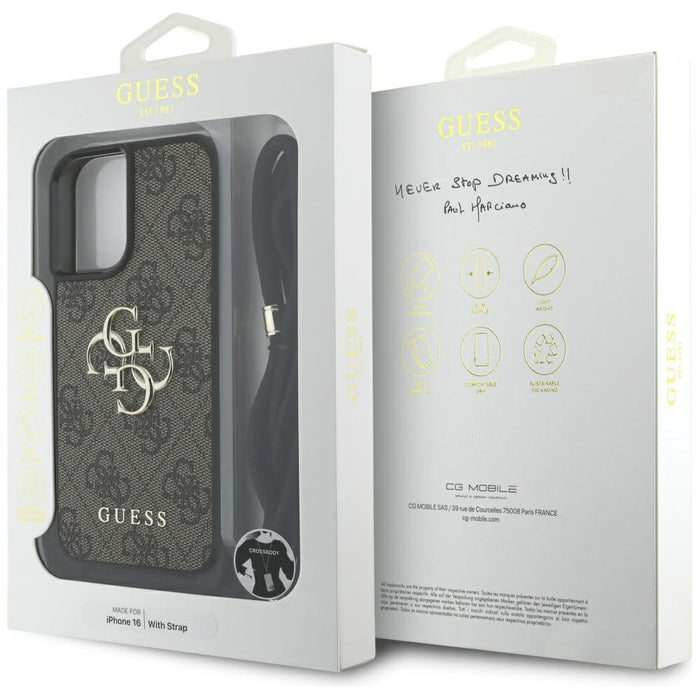 Guess 4G Big Logo Cord Stap Crossbody Case for iPhone 16 Brown