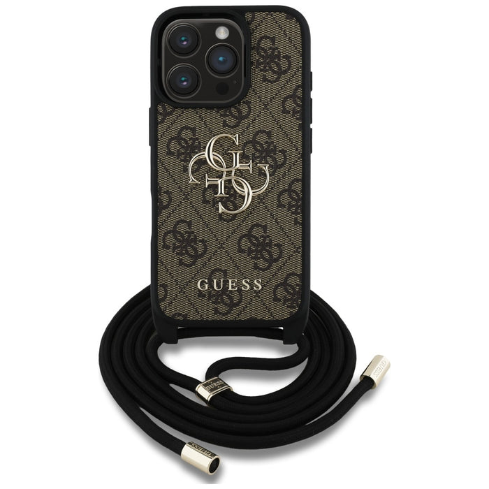 Guess 4G Big Logo Cord Stap Crossbody Case for iPhone 16 Pro Max Brown
