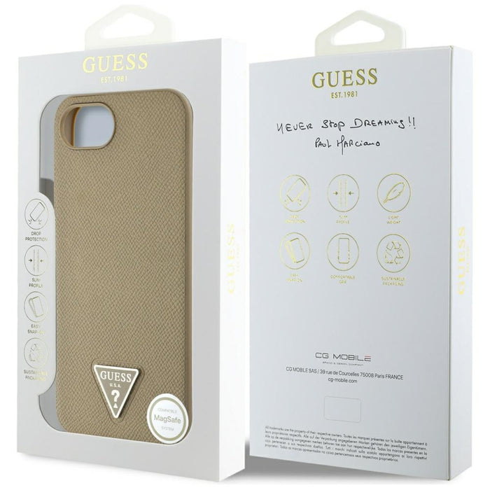 Guess Grained Triangle MagSafe case for iPhone 16e - brown