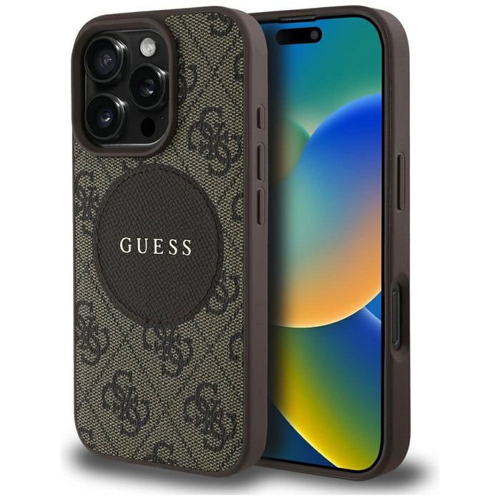Guess 4G Circle Classic Logo MagSafe case for iPhone 16 Pro Max - brown