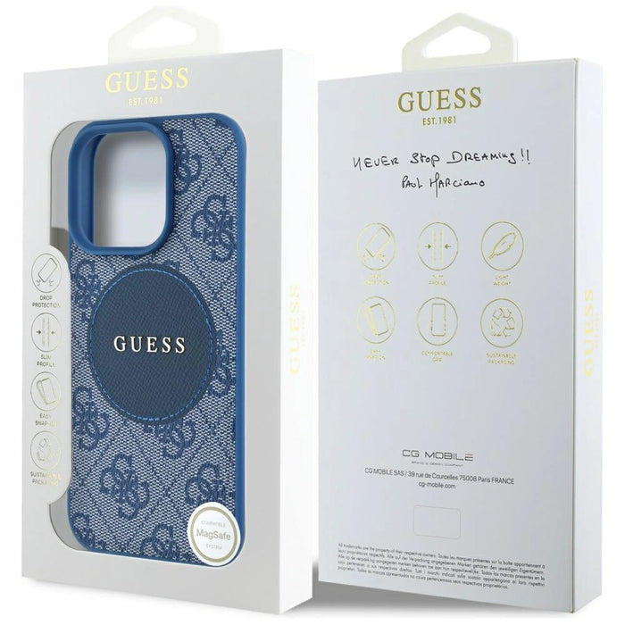 Guess 4G Circle Classic Logo MagSafe case for iPhone 16 Pro - blue