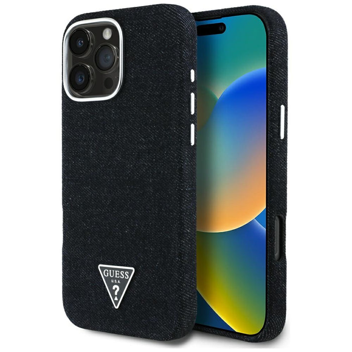 Guess Denim Triangle Logo MagSafe iPhone 16 Pro Max Case - Black