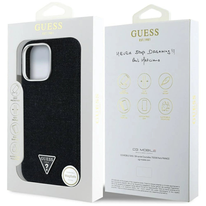 Guess Denim Triangle Logo MagSafe iPhone 16 Pro Max Case - Black