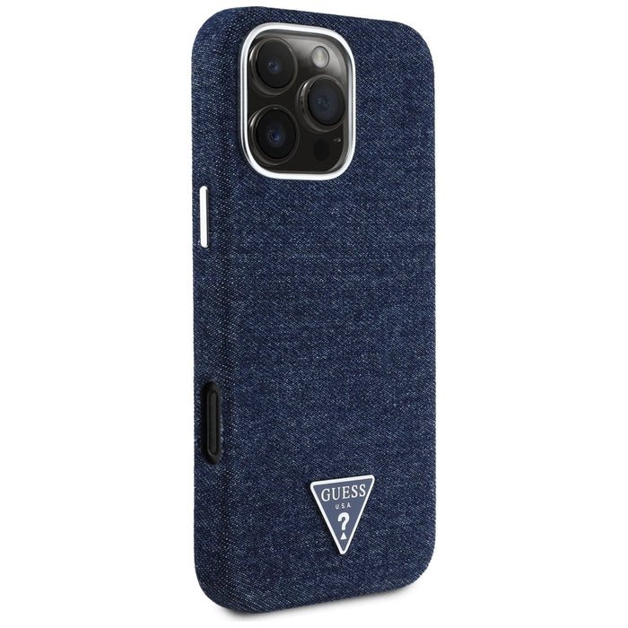 Guess Denim Triangle Logo MagSafe iPhone 16 Pro Max Case - Blue