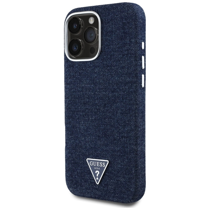 Guess Denim Triangle Logo MagSafe iPhone 16 Pro Case - Blue