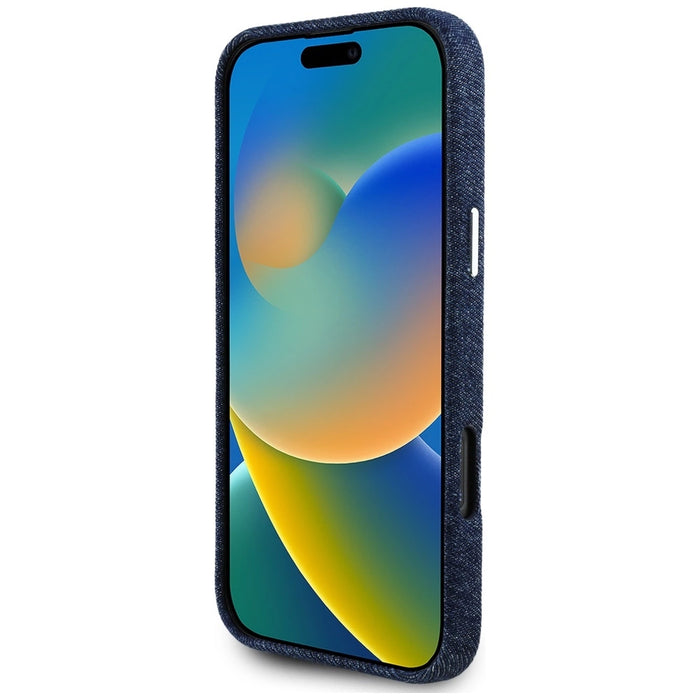 Guess Denim Triangle Logo MagSafe iPhone 16 Pro Case - Blue