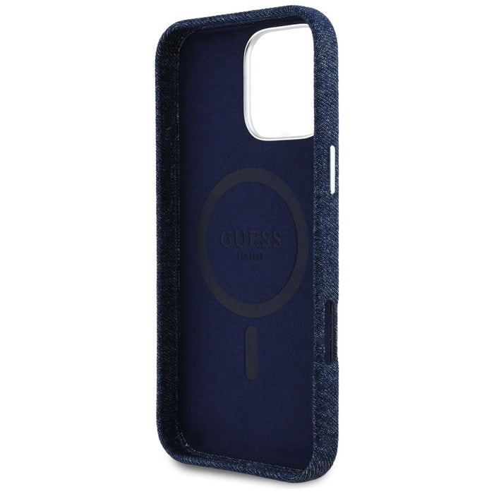 Guess Denim Triangle Logo MagSafe iPhone 16 Pro Case - Blue