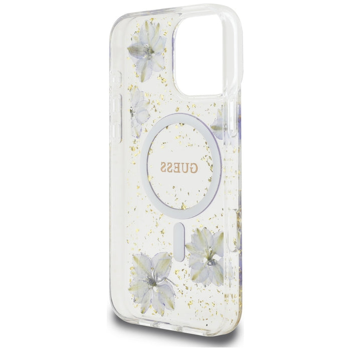 Guess Resin Flowers MagSafe case for iPhone 16 Pro - purple