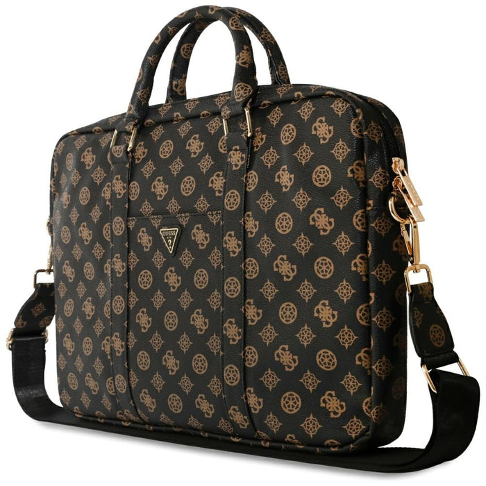 Guess 4G Peony Front Pocket Zipper Triangle Logo Laptop Bag 16" - Black
