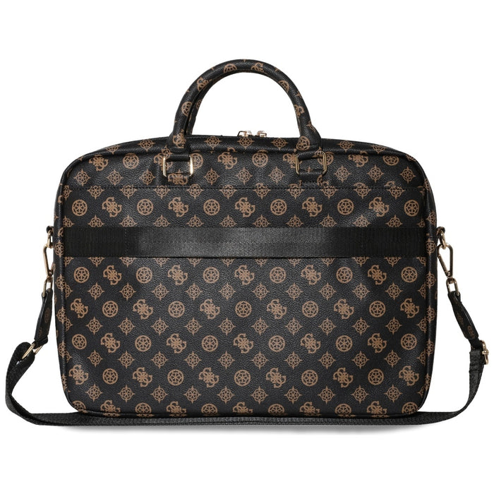 Guess 4G Peony Front Pocket Zipper Triangle Logo Laptop Bag 16" - Black