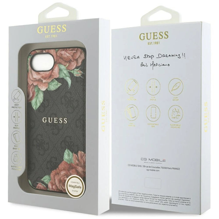 Guess 4G Flowers Print MagSafe case for iPhone 16e - black