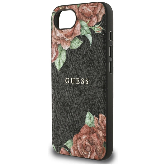 Guess 4G Flowers Print MagSafe case for iPhone 16e - black