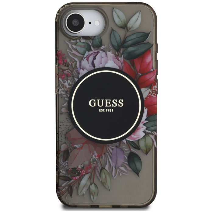Guess IML Flowers MagSafe iPhone 16e Case - Black