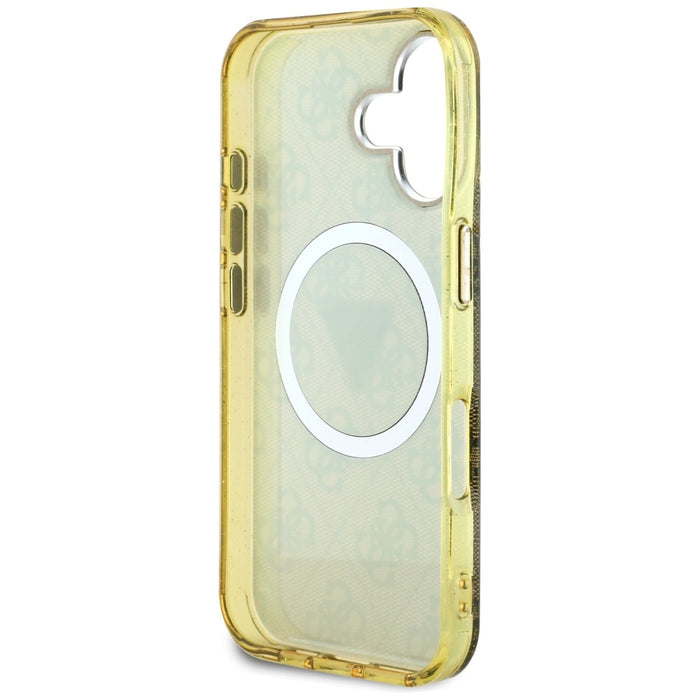 Guess IML Metal Glitter 4G Circle Triangle MagSafe Case for iPhone 16 - Brown