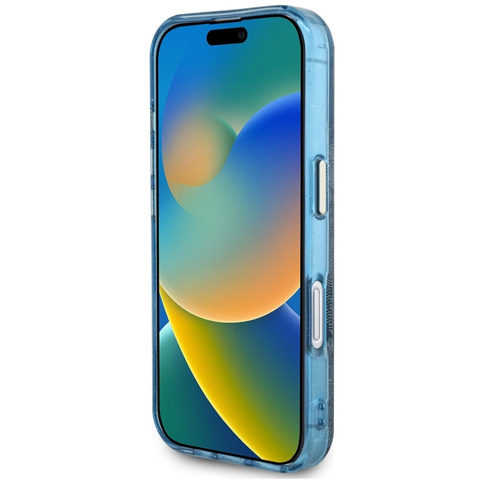 Guess IML Metal Glitter 4G Circle Triangle MagSafe Case for iPhone 16 - Blue