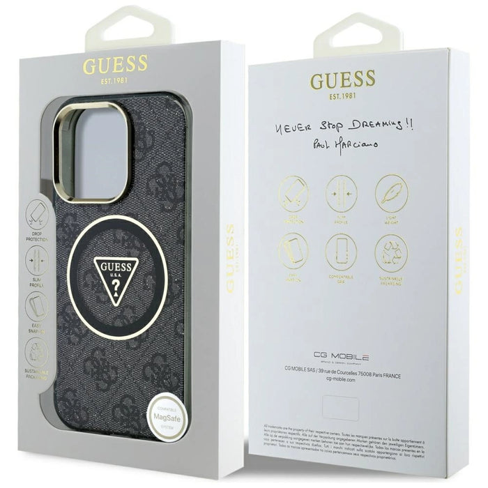 Guess IML Metal Glitter 4G Circle Triangle MagSafe Case for iPhone 16 Pro - Black