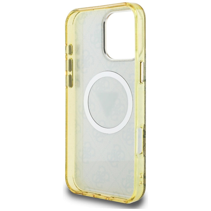 Guess IML Metal Glitter 4G Circle Triangle MagSafe Case for iPhone 16 Pro Max - Brown