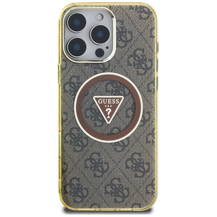 Guess IML Metal Glitter 4G Circle Triangle MagSafe Case for iPhone 16 Pro Max - Brown