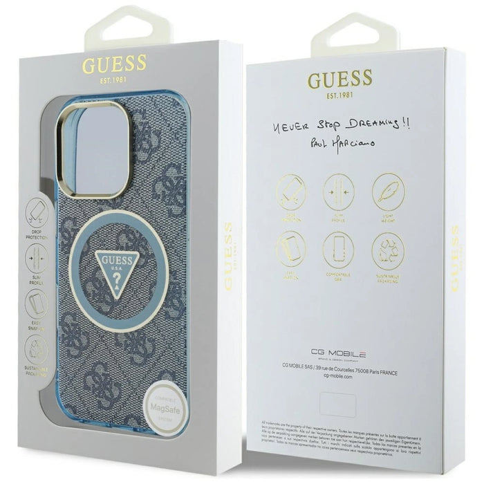 Guess IML Metal Glitter 4G Circle Triangle MagSafe Case for iPhone 16 Pro Max - Blue