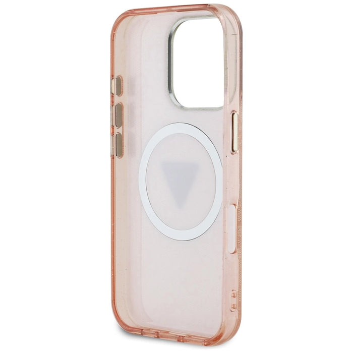 Guess IML Metal Glitter 4G Circle Triangle MagSafe Case for iPhone 16 Pro Max - Pink