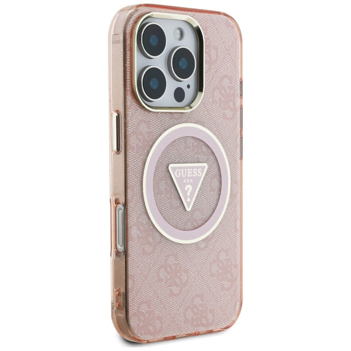 Guess IML Metal Glitter 4G Circle Triangle MagSafe Case for iPhone 16 Pro Max - Pink