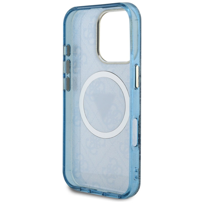 Guess IML Metal Glitter 4G Circle Triangle MagSafe Case for iPhone 16 Pro - Blue