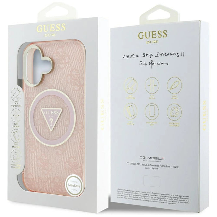Guess IML Metal Glitter 4G Circle Triangle MagSafe case for iPhone 16 - pink