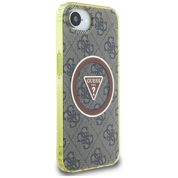 Guess IML Metal Glitter 4G Circle Triangle MagSafe case for iPhone 16e - brown