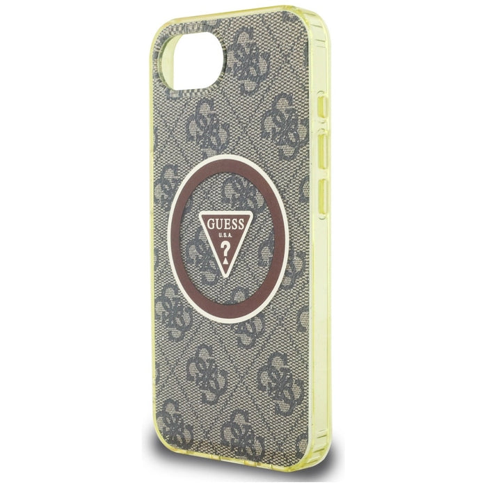 Guess IML Metal Glitter 4G Circle Triangle MagSafe case for iPhone 16e - brown
