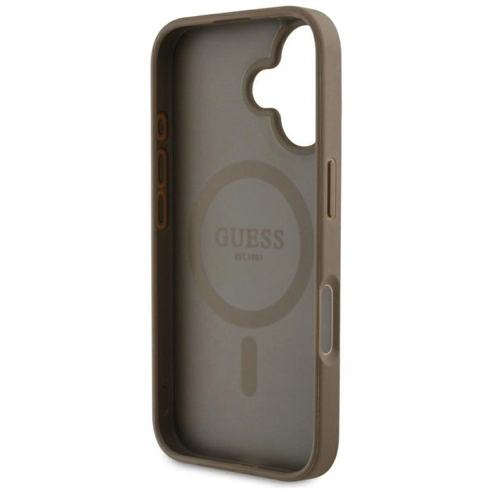 Guess Grained Hot Stamp Peony Triangle Logo MagSafe iPhone 16 Case - Brown