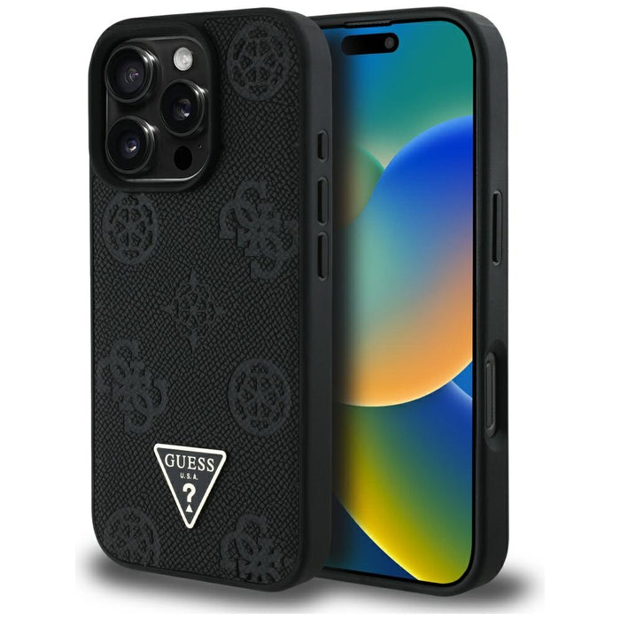 Guess Grained Hot Stamp Peony Triangle Logo MagSafe Case for iPhone 16 Pro - Black
