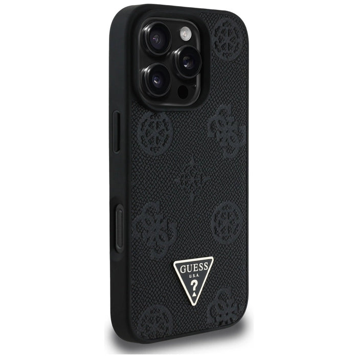 Guess Grained Hot Stamp Peony Triangle Logo MagSafe Case for iPhone 16 Pro - Black