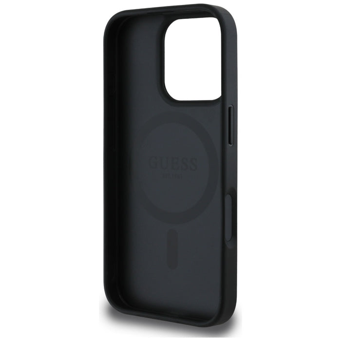 Guess Grained Hot Stamp Peony Triangle Logo MagSafe Case for iPhone 16 Pro - Black