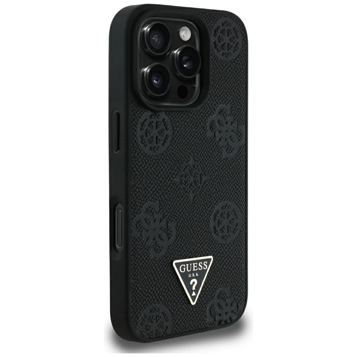 Guess Grained Hot Stamp Peony Triangle Logo MagSafe Case for iPhone 16 Pro Max - Black