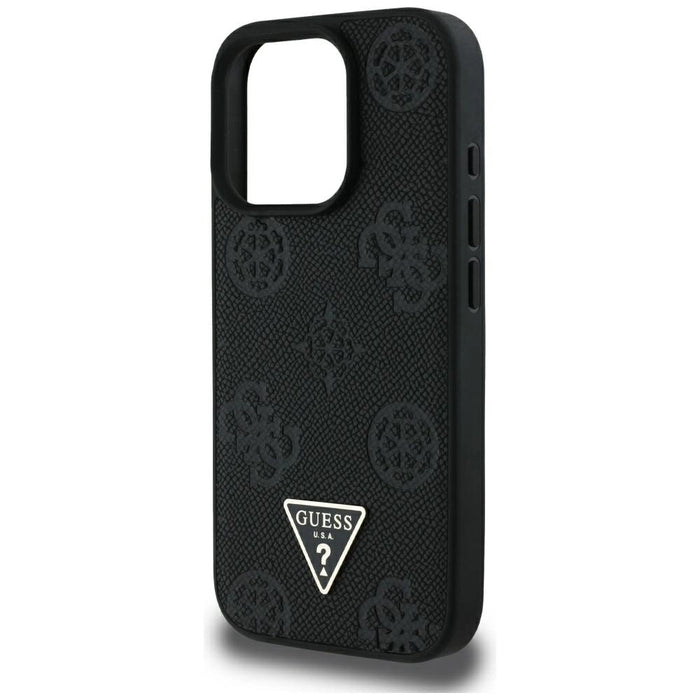 Guess Grained Hot Stamp Peony Triangle Logo MagSafe Case for iPhone 16 Pro Max - Black