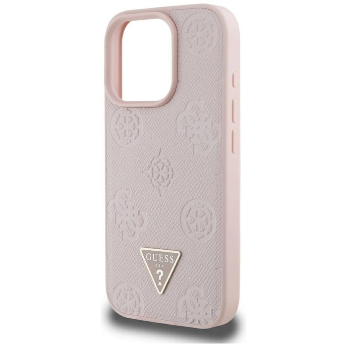 Guess Grained Hot Stamp Peony Triangle Logo MagSafe iPhone 16 Pro Max Case - Pink