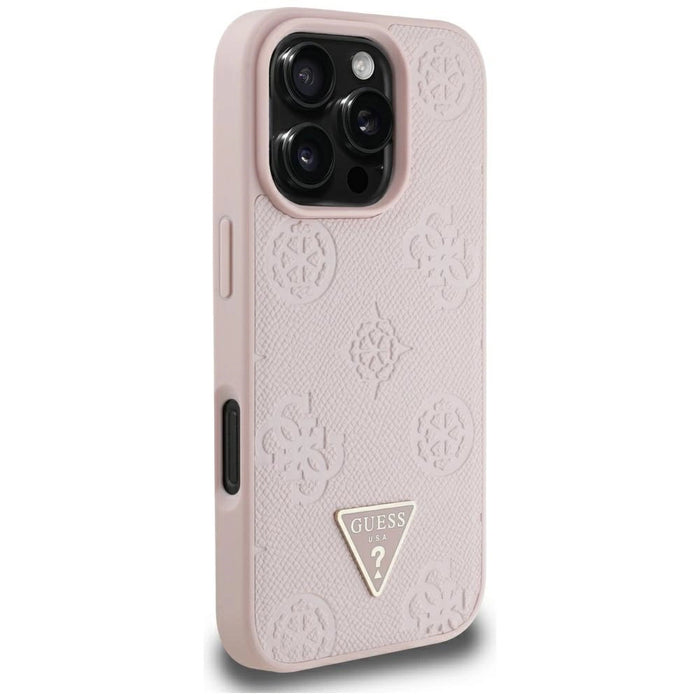 Guess Grained Hot Stamp Peony Triangle Logo MagSafe iPhone 16 Pro Max Case - Pink