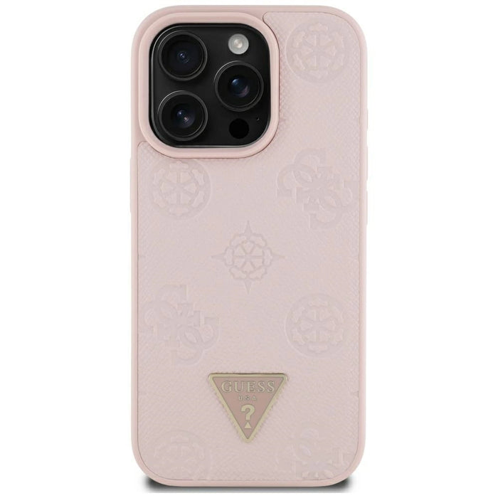 Guess Grained Hot Stamp Peony Triangle Logo MagSafe iPhone 16 Pro Max Case - Pink