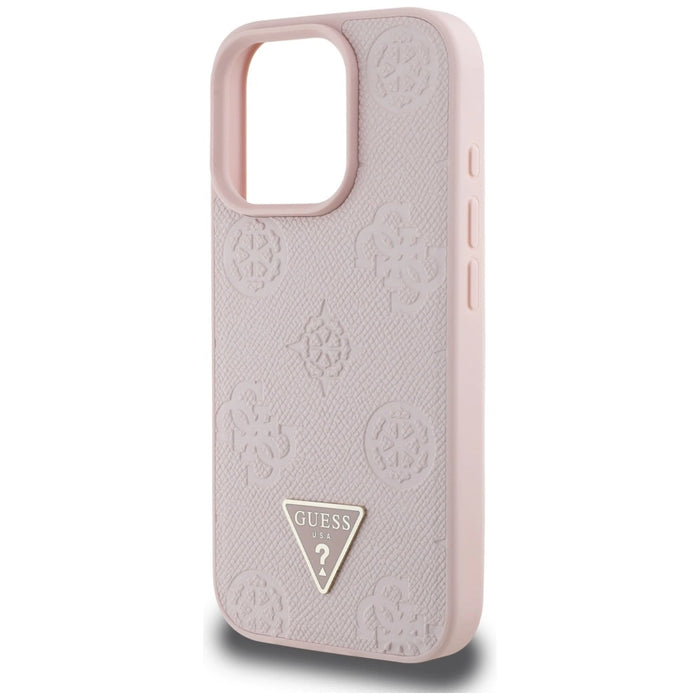 Guess Grained Hot Stamp Peony Triangle Logo MagSafe iPhone 16 Pro Case - Pink