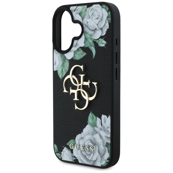 Guess Grained Roses Big 4G logo case for iPhone 16 - black